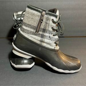 Sperry Women's Saltwater Duck Boots – Plaid Wool & Rubber – Black Gray Size 7.5